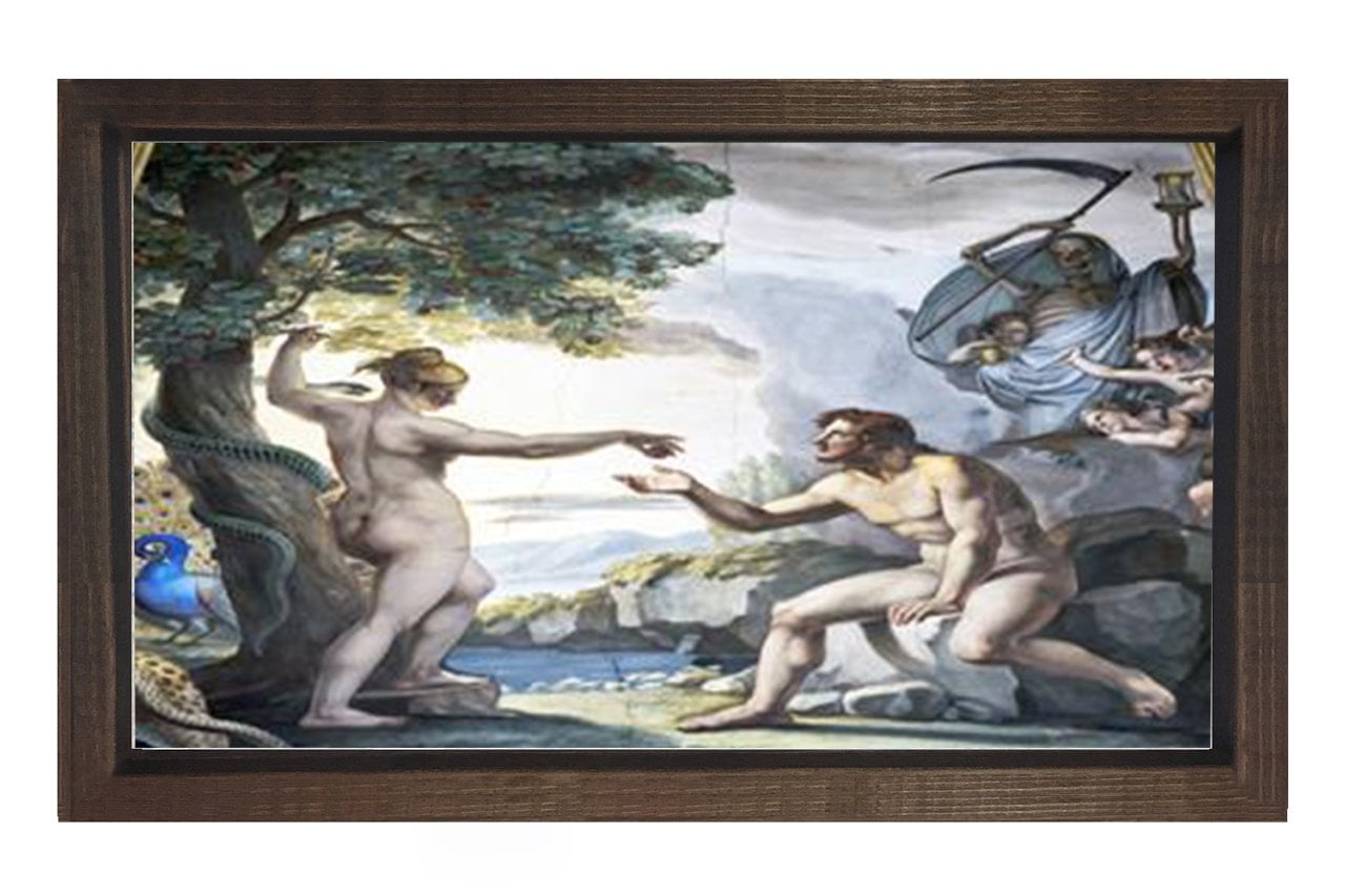 Kadın Ve Adam Doğada Tablosu Kahverengi Ahşap Çerçeve - 45x30