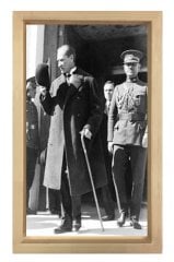 Atatürk Siyah Beyaz Tablosu Naturel Ahşap - 70x100
