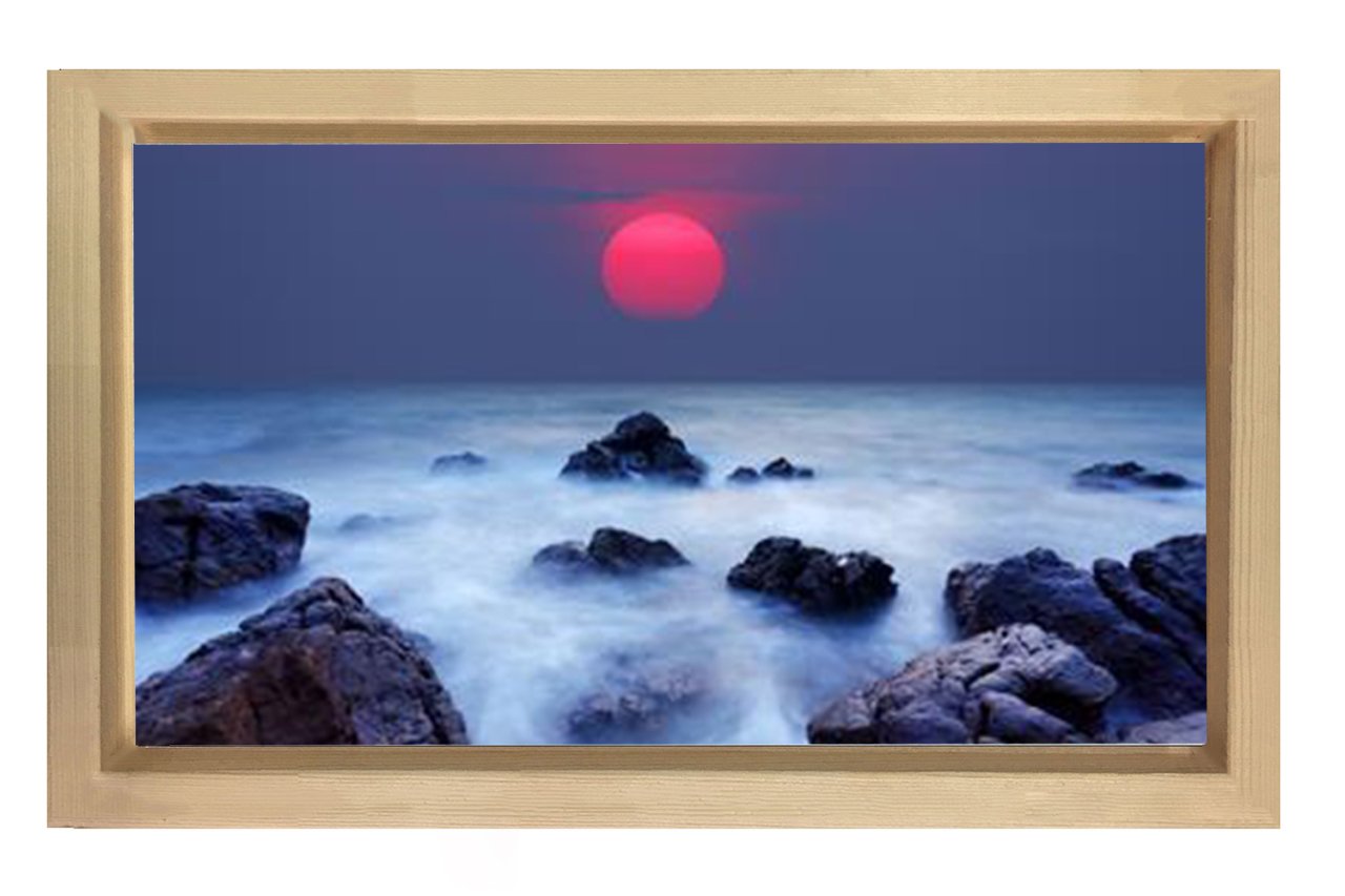Güneş Batımı ve Deniz Kayalıkları Tablosu Naturel Ahşap Çerçeve - 40x60