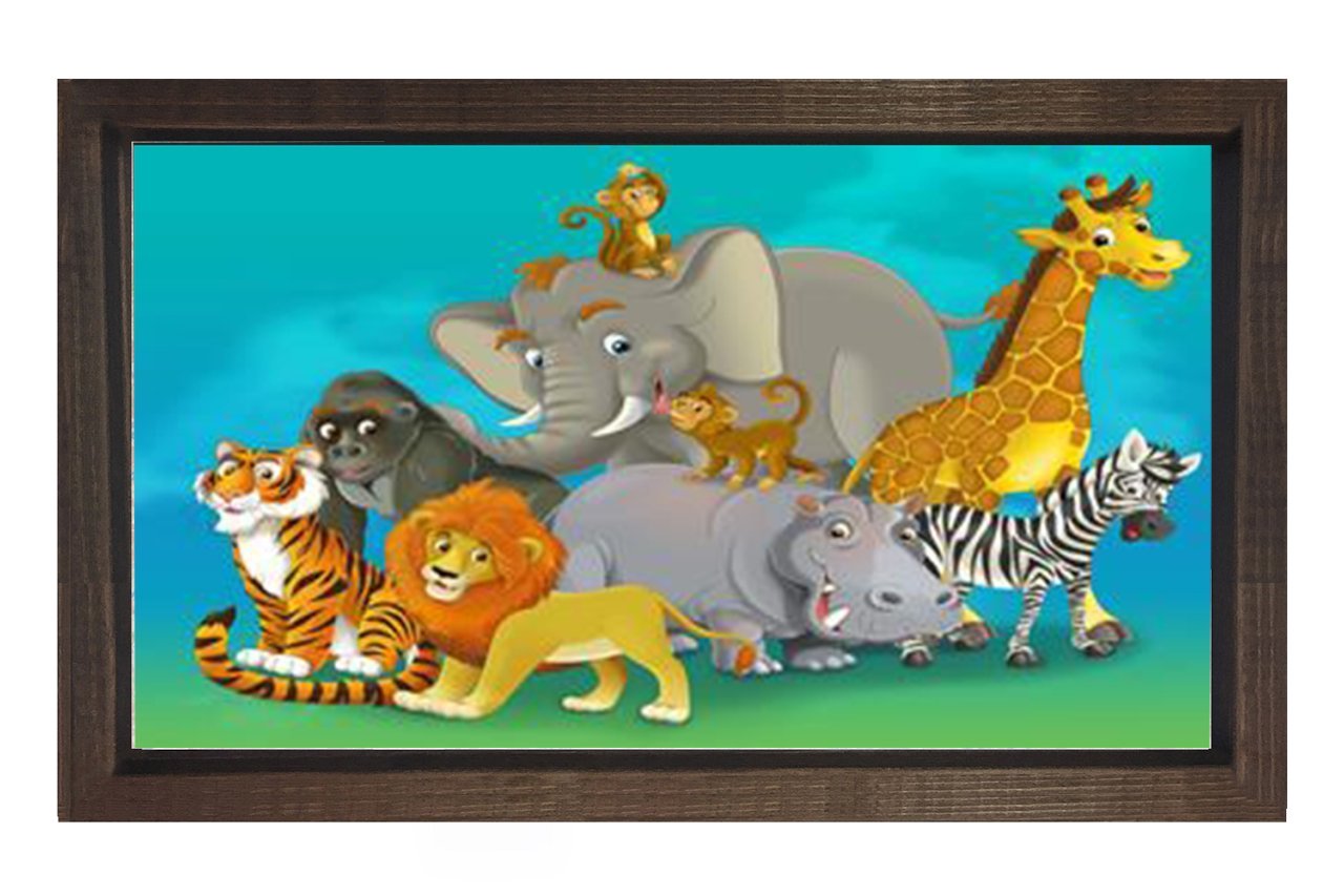 Hayvanlar  Tablosu Kahverengi Ahşap Çerçeve - 100x150
