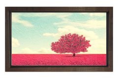 Kırmızı Çiçekler Ağaç Manzara Tablosu Kahverengi Ahşap Çerçeve - 50x70