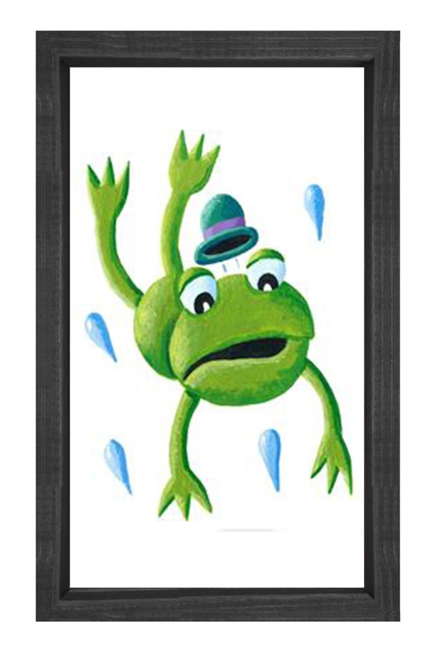 Zıp Zıp Kurbağa Tablosu Siyah Ahşap Çerçeve - 45x30