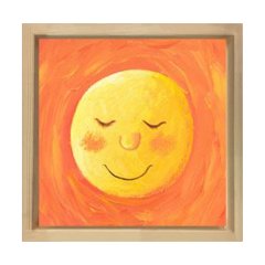 Güneş Gülen Tablosu Naturel Ahşap Çerçeve - 80x80