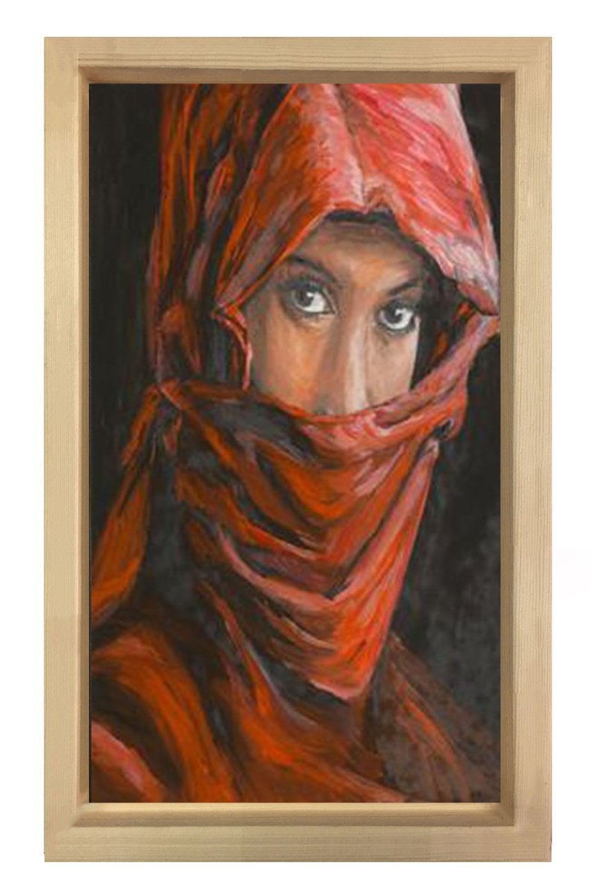Arap Kadını Tablosu Naturel Ahşap Çerçeve - 45x30