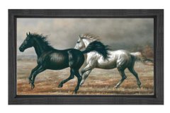 Siyah ve Beyaz At Tablosu Siyah Ahşap Çerçeve - 45x30