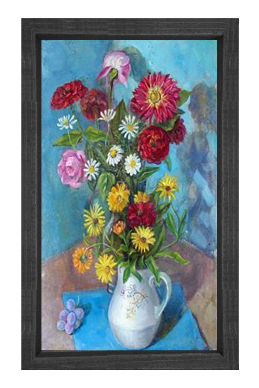 Vazoda Çiçek Natürmort Tablosu Siyah Ahşap - 40x60