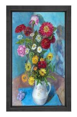 Vazoda Çiçek Natürmort Tablosu Siyah Ahşap - 40x60
