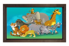 Hayvanlar  Tablosu Kahverengi Ahşap Çerçeve - 45x30