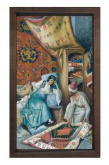 Halı Tüccarı ve Kadın Tablosu Kahverengi Ahşap Çerçeve - 50x90