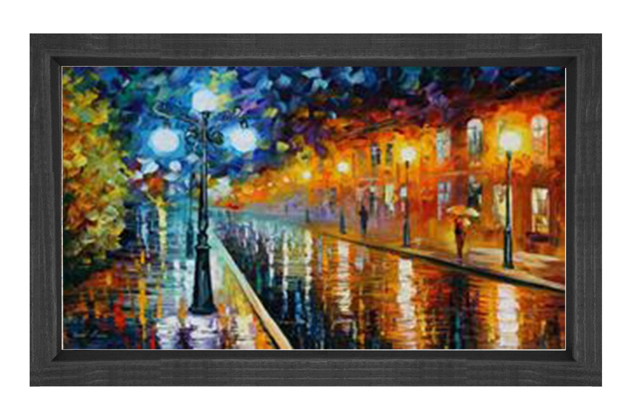 Gece Sokakları Tablosu Siyah Ahşap - 100x200