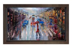 Yağmurlu Şehir YağlıBoya Tablosu Kahverengi Ahşap Çerçeve - 100x150