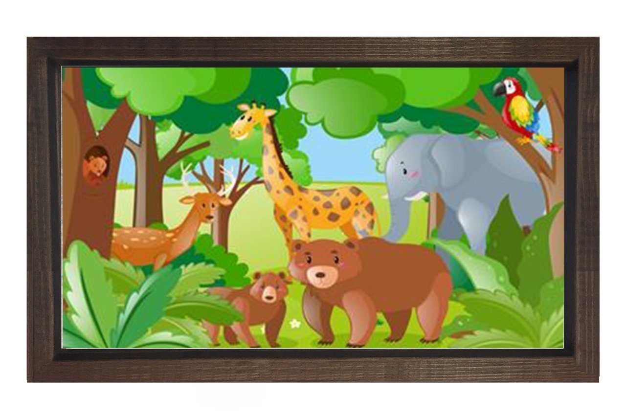 Sevimli Hayvanlar Ormanda Tablosu Kahverengi Ahşap Çerçeve - 50x90