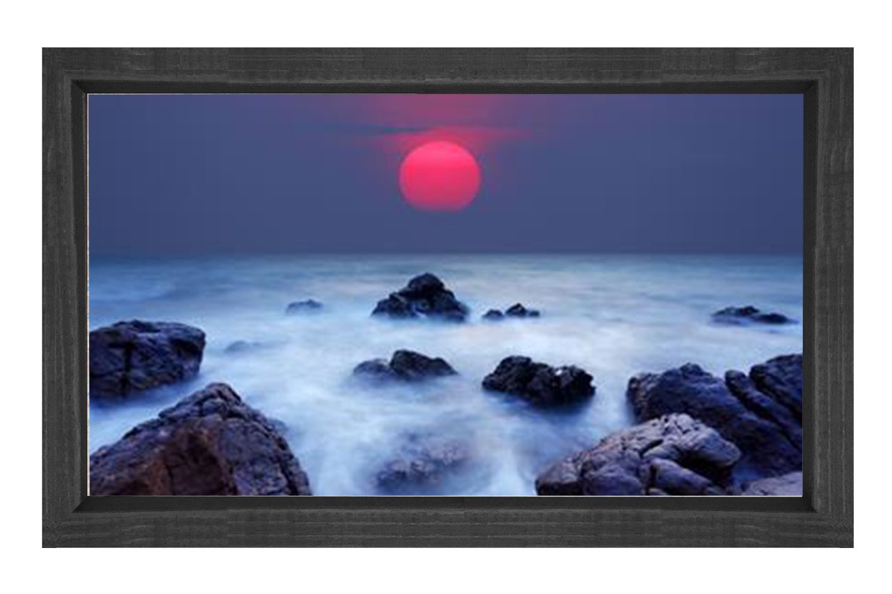 Güneş Batımı ve Deniz Kayalıkları Tablosu Siyah Ahşap Çerçeve - 40x60
