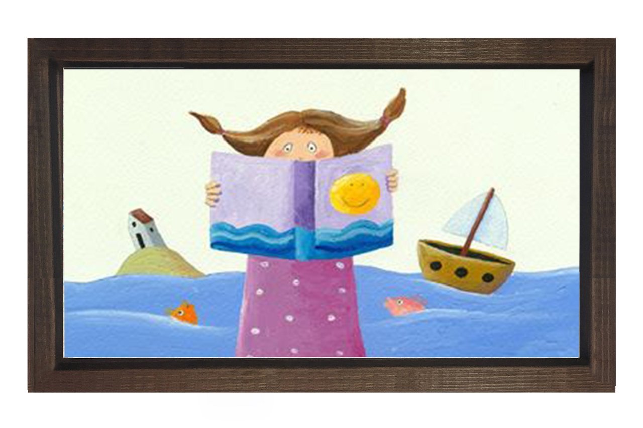Masal Okuyan Kız Tablosu Kahverengi Ahşap Çerçeve - 45x30