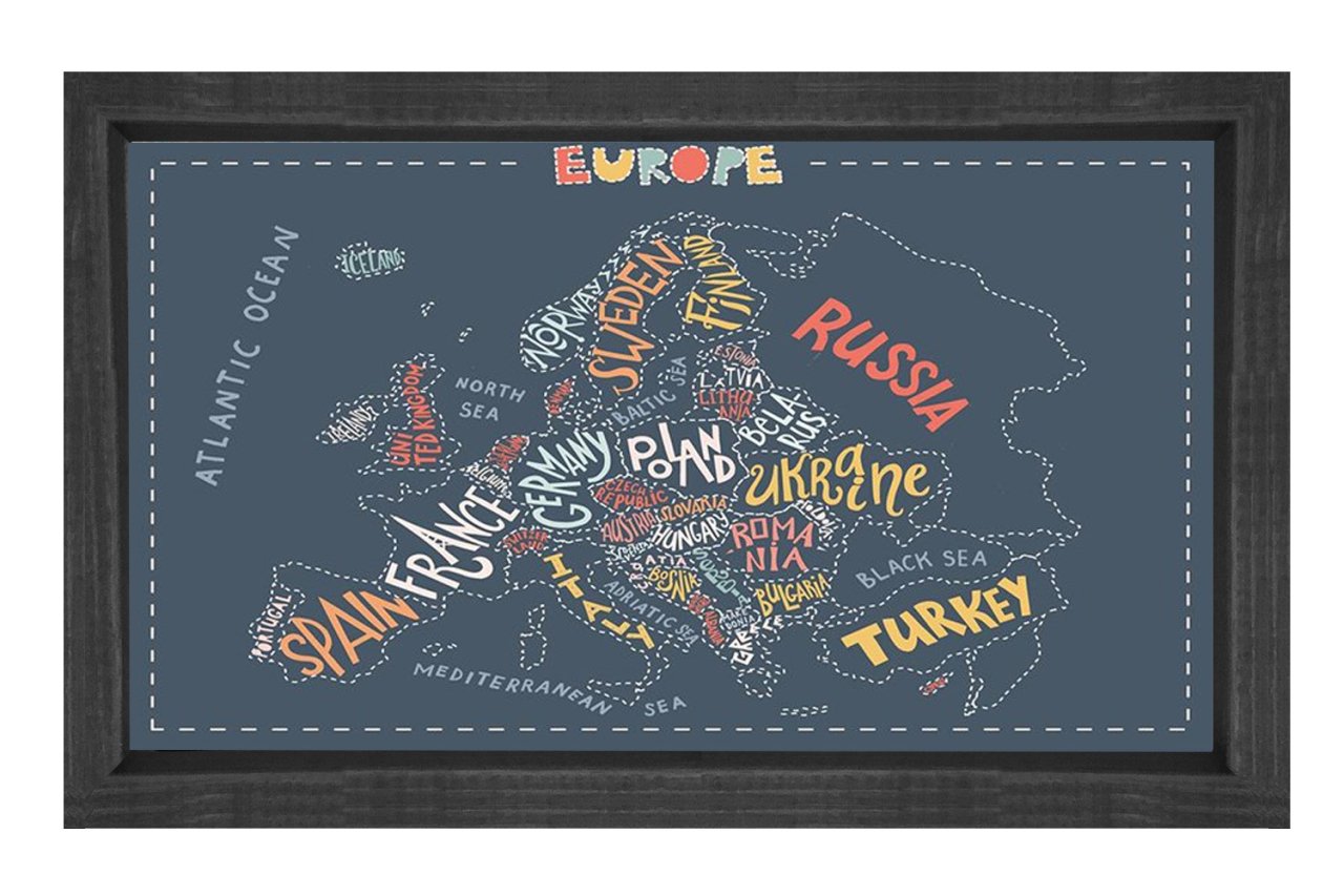 Ülke İsimleri Tipografi Tablosu Siyah Ahşap Çerçeve - 40x60
