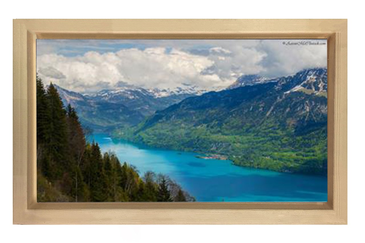 Dağ Orman Nehir Tablosu Naturel Ahşap Çerçeve - 45x30