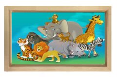 Hayvanlar  Tablosu Naturel Ahşap Çerçeve - 100x200