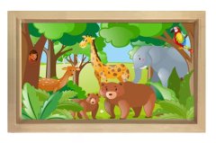Sevimli Hayvanlar Ormanda Tablosu Naturel Ahşap Çerçeve - 100x200