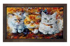 Kediler Yağlı Boya Tablosu Kahverengi Ahşap - 100x200