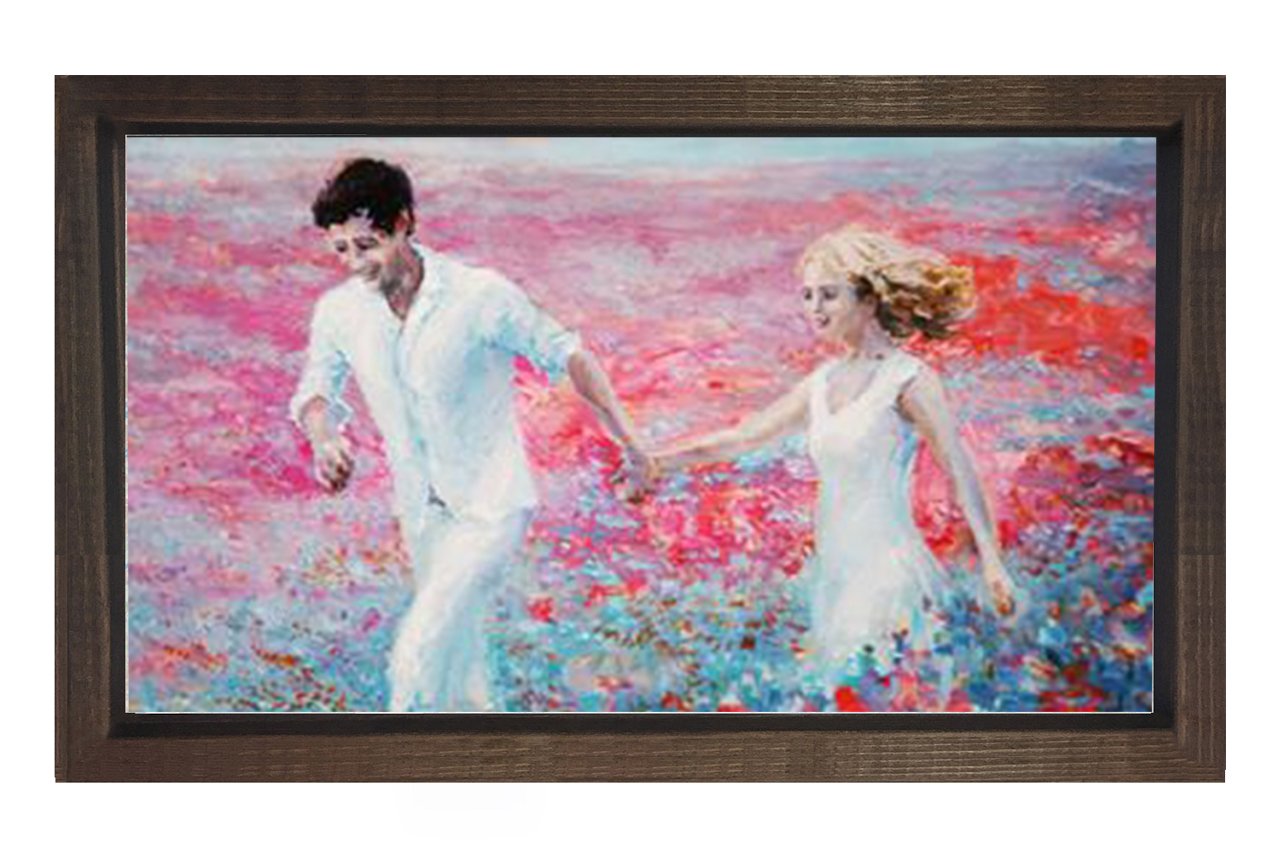 Aşıklar Manzarası Tablosu Kahverengi Ahşap Çerçeve - 40x60