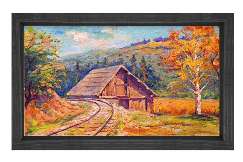 Sonbahar Manzarası Tablosu Siyah Ahşap - 50x70