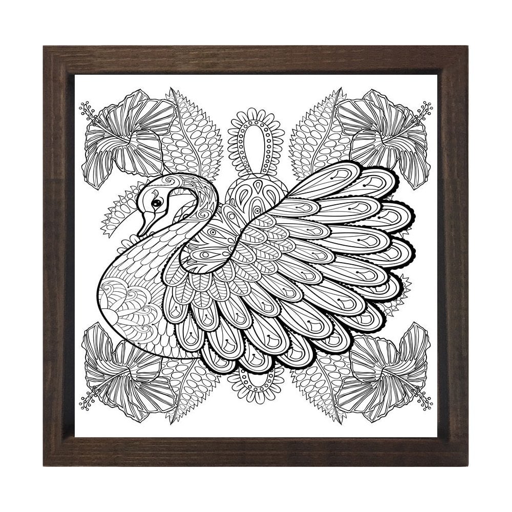 Kuğu Boyama Tablo Tablosu Kahverengi Ahşap Çerçeve - 30x30