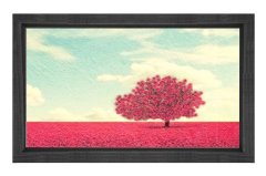 Kırmızı Çiçekler Ağaç Manzara Tablosu Siyah Ahşap Çerçeve - 100x200