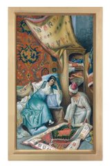 Halı Tüccarı ve Kadın Tablosu Naturel Ahşap Çerçeve - 70x100