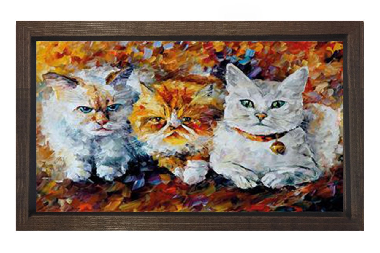 Kediler Yağlı Boya Tablosu Kahverengi Ahşap - 45x30