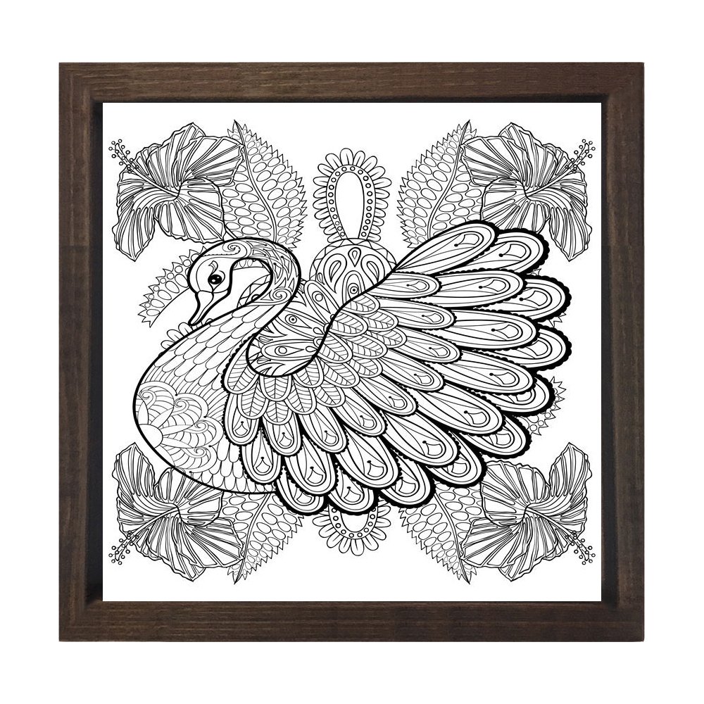 Kuğu Boyama Tablo Tablosu Kahverengi Ahşap Çerçeve - 40x40