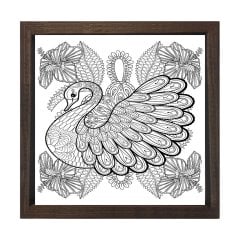 Kuğu Boyama Tablo Tablosu Kahverengi Ahşap Çerçeve - 40x40