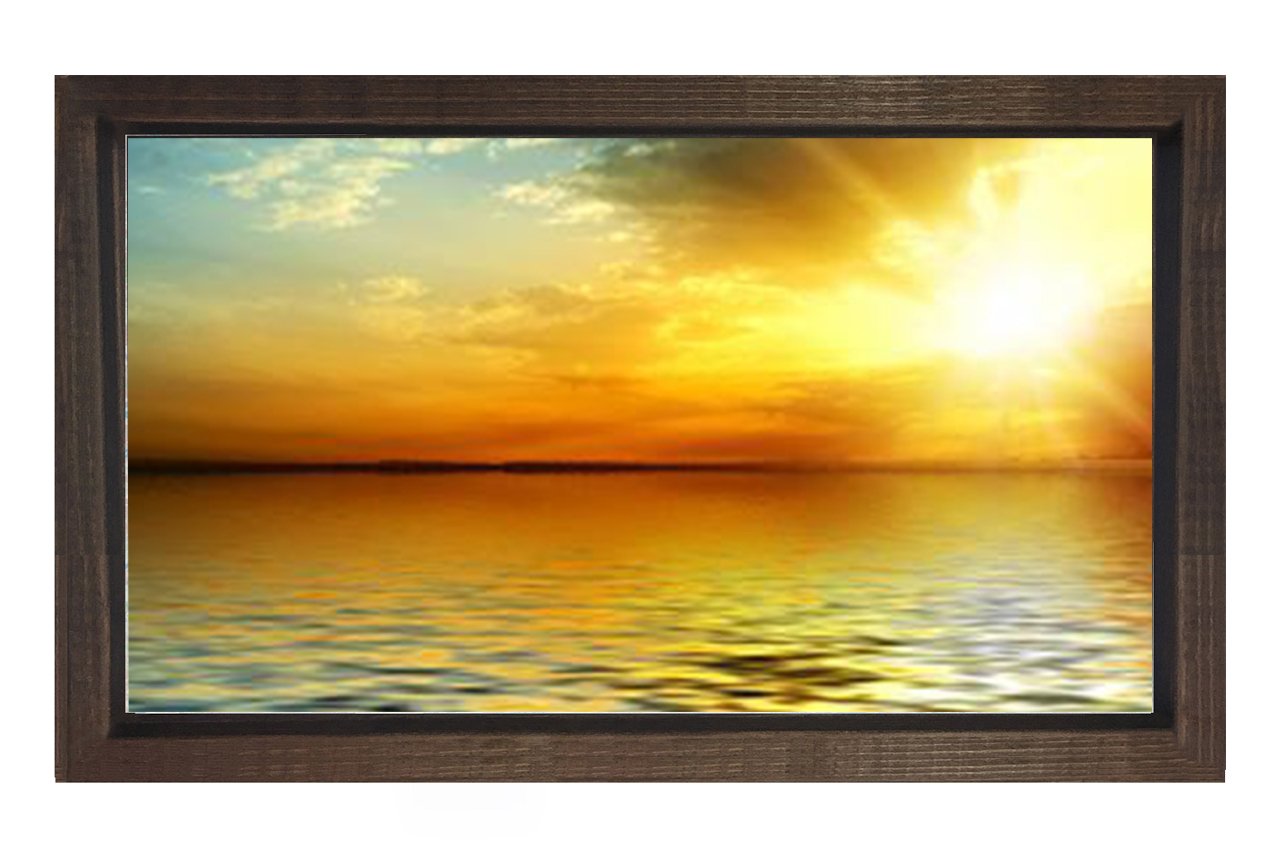 Güneş Batımı ve Deniz Tablosu Kahverengi Ahşap Çerçeve - 45x30