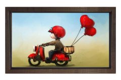 Kalp Motorcu Tablosu Kahverengi Ahşap Çerçeve - 100x150