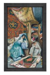 Halı Tüccarı ve Kadın Tablosu Siyah Ahşap Çerçeve - 100x200