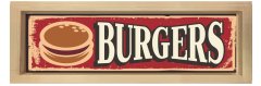Burger Restoran Afiş Tablosu Naturel Ahşap Çerçeve - 200x70