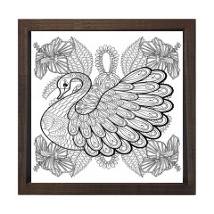 Kuğu Boyama Tablo Tablosu Kahverengi Ahşap Çerçeve - 70x70