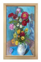 Vazoda Çiçek Natürmort Tablosu Naturel Ahşap - 40x60