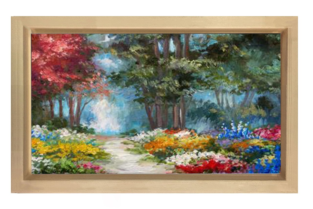 Çiçekli Orman Yolu Manzara Tablosu Naturel Ahşap - 50x70