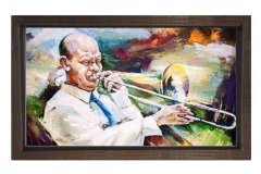Müzisyen Tablosu Kahverengi Ahşap Çerçeve - 40x60