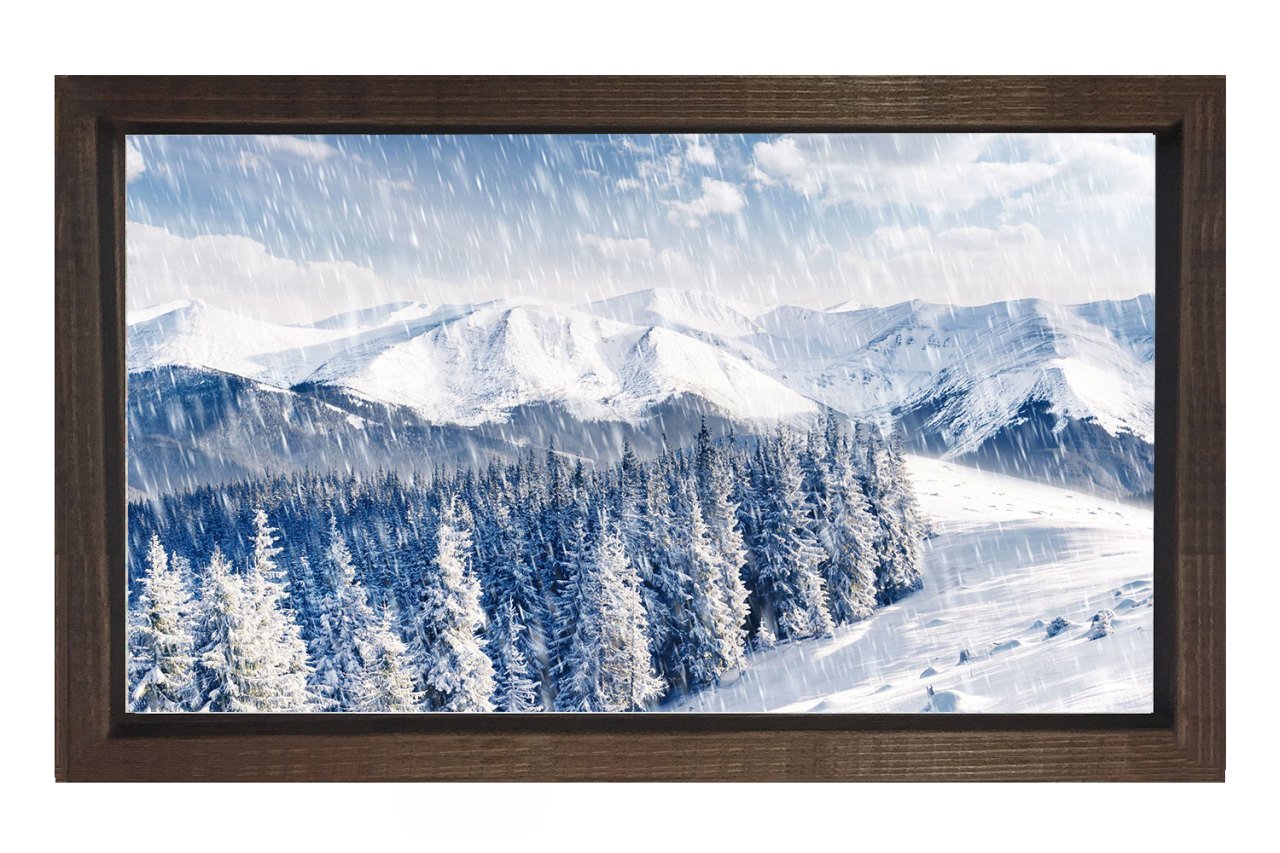 Karlı Dağ Manzarası Tablosu Kahverengi Ahşap Çerçeve - 45x30