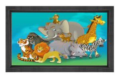 Hayvanlar  Tablosu Siyah Ahşap Çerçeve - 40x60