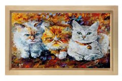 Kediler Yağlı Boya Tablosu Naturel Ahşap - 100x200