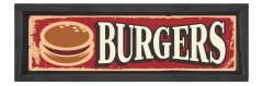 Burger Restoran Afiş Tablosu Siyah Ahşap Çerçeve - 180x60