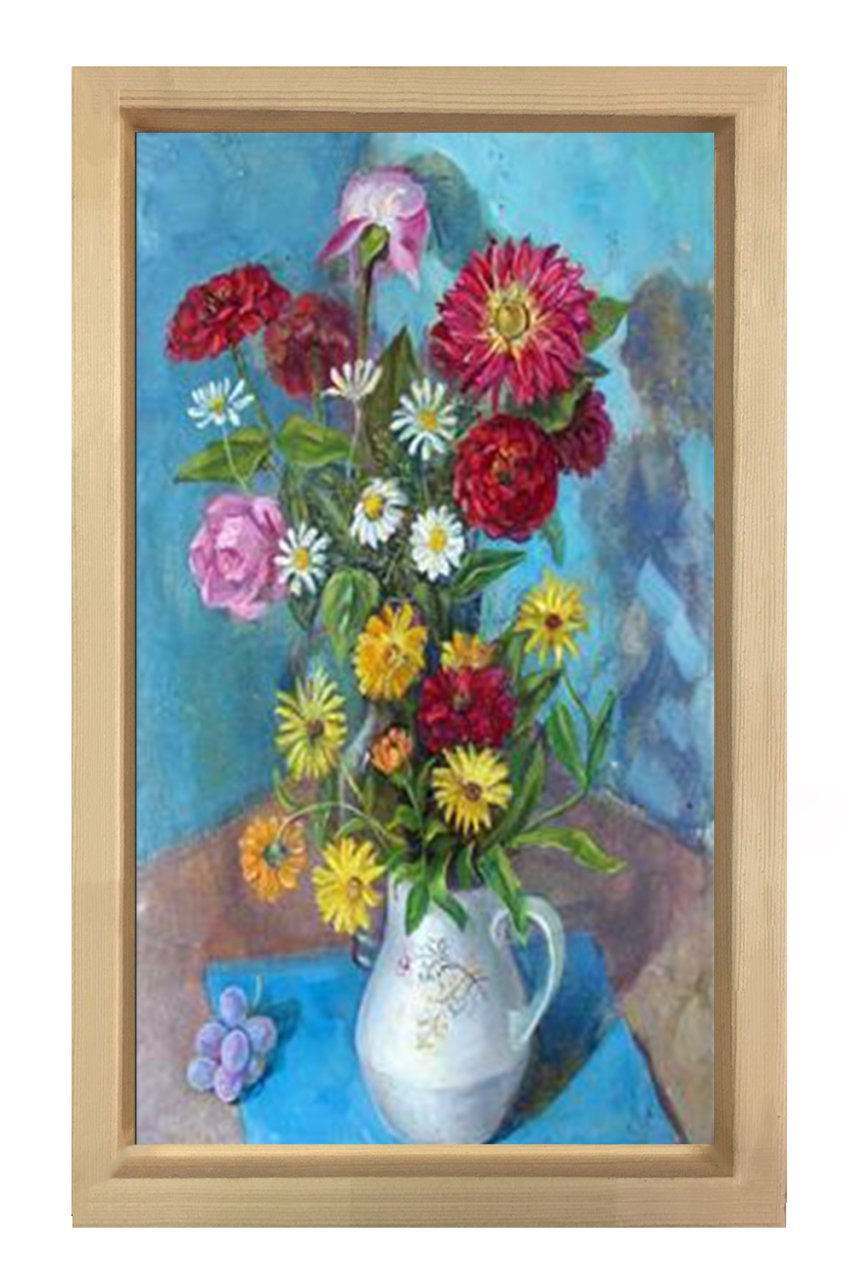 Vazoda Çiçek Natürmort Tablosu Naturel Ahşap - 50x70