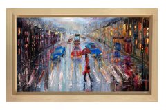 Yağmurlu Şehir YağlıBoya Tablosu Naturel Ahşap Çerçeve - 70x100