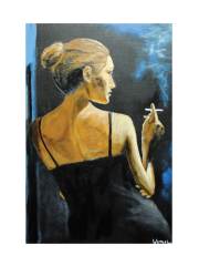 Sigara İçen Kadın Tablosu Çerçevesiz - 45x30
