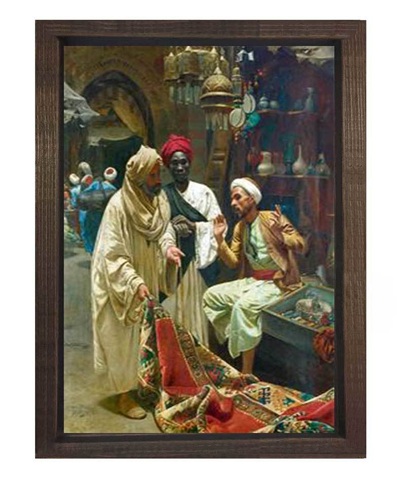 Osmanlı Dönemi Pazar Tablosu Kahverengi Ahşap Çerçeve - 100x150