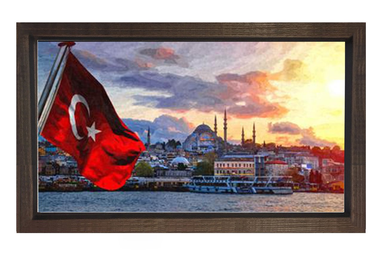 Bayrak ve Süleymaniye Camii Tablosu Kahverengi Ahşap Çerçeve - 50x90