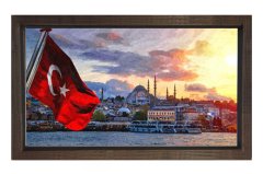 Bayrak ve Süleymaniye Camii Tablosu Kahverengi Ahşap Çerçeve - 50x90