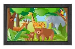 Sevimli Hayvanlar Ormanda Tablosu Siyah Ahşap Çerçeve - 50x90